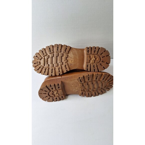 Women's Brown Lugged Sole Chunky Ankle Boots/Booties w/ Gold Chain Sz 10 Grunge - Picture 9 of 11